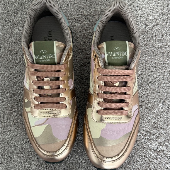 VALENTINO GARAVANI ROCKRUNNER LEATHER CAMO SNEAKERS/PINK & ROSE GOLD Size 37.5 - Picture 10 of 10